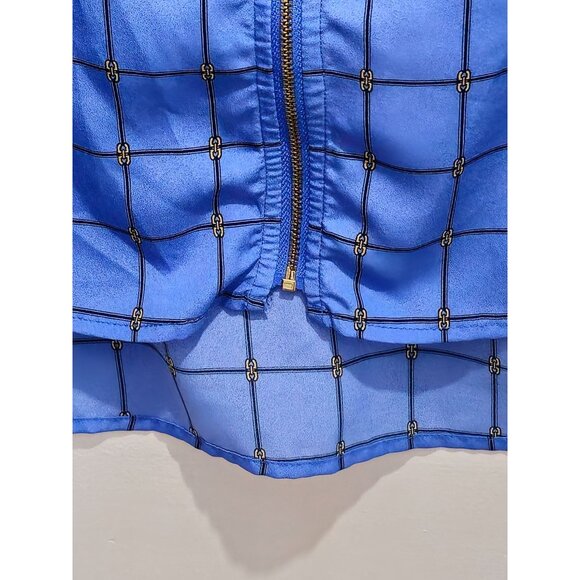 Michael Kors Women's Blue Plaid Zipper Front Blouse Size Medium - Picture 8 of 15